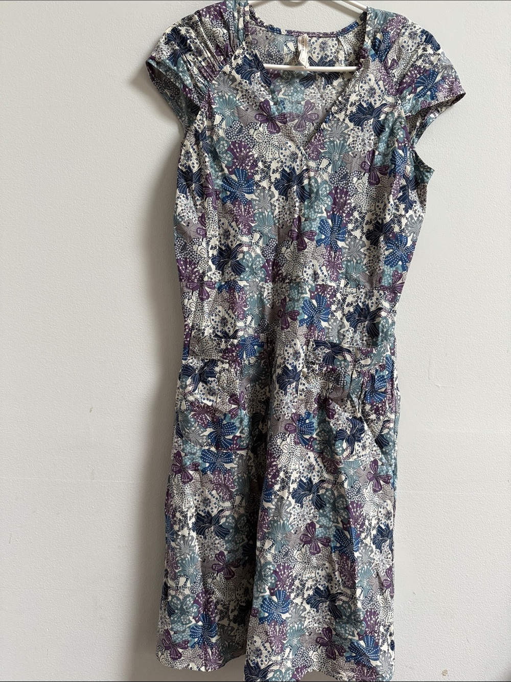 Sailor Rose Floral Cap-Sleeve Midi Dress in Blue & Purple